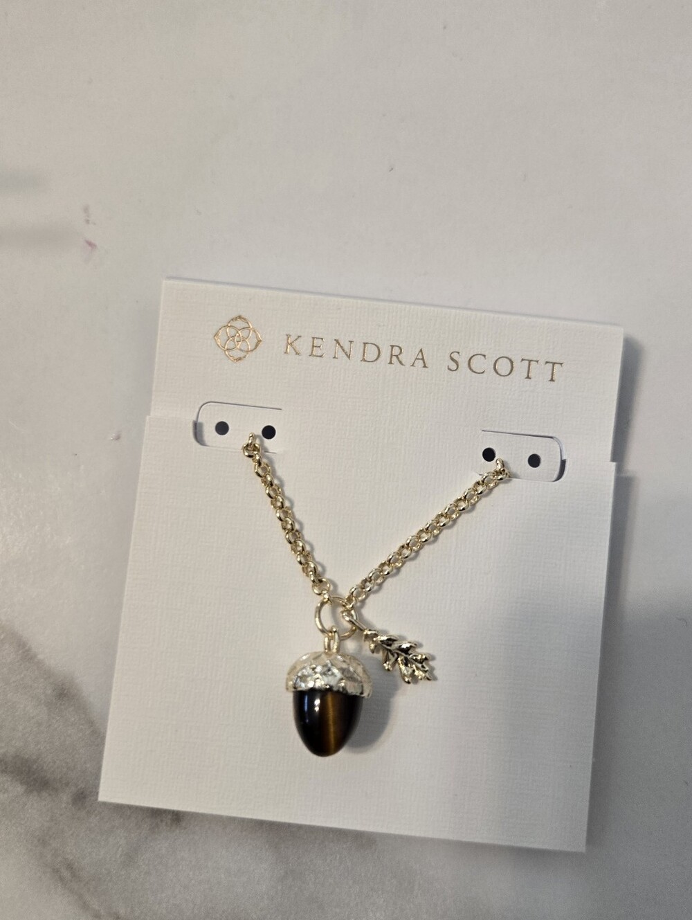 Kendra Scott Gold Acorn Necklace with Brown Pendant, New In Box!